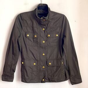 J. Crew 100% cotton waxed canvas gold hardware mock neck utility field jacket XS